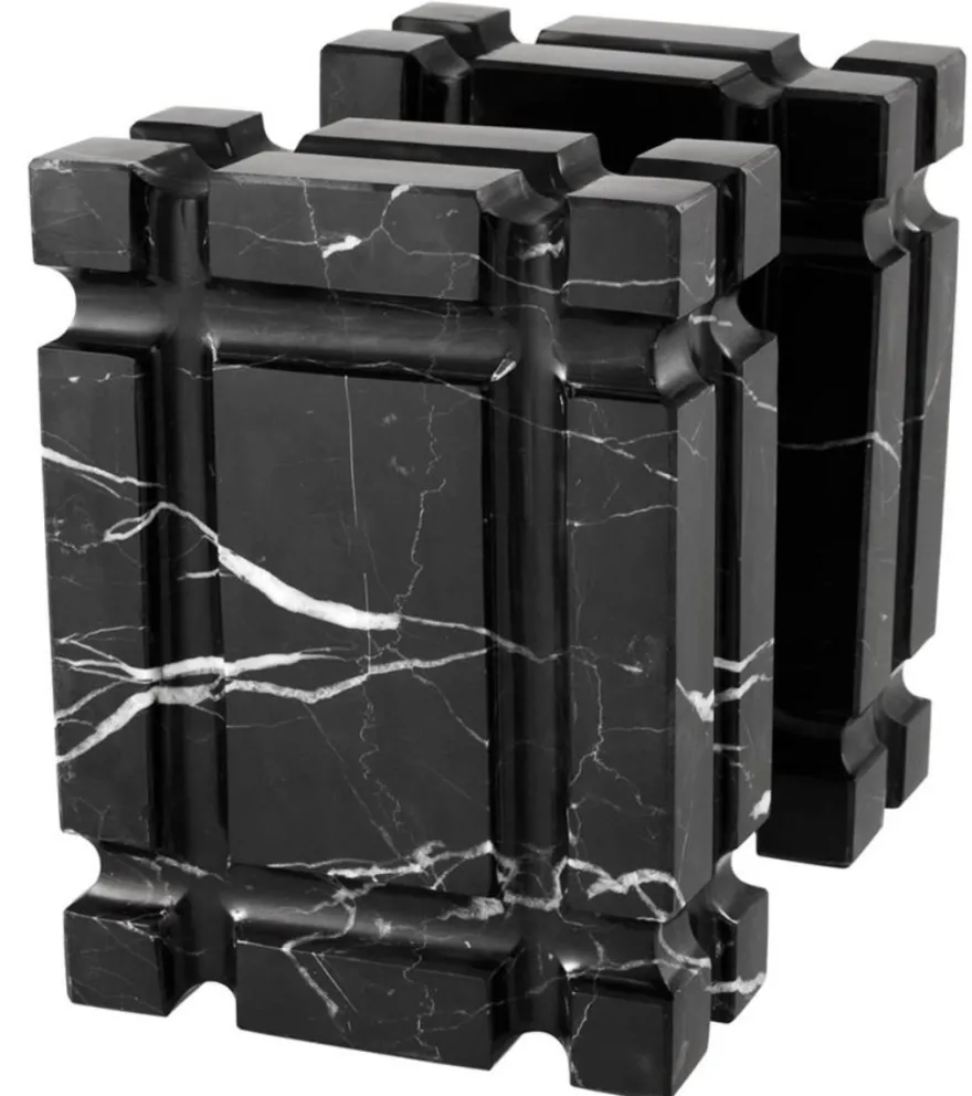 Casa Padrino Marmor Buchstützen 2er Set Schwarz - Luxus Wohnzimmer Accessoires