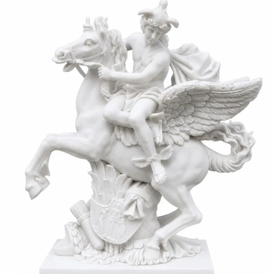 Casa Padrino Marmor Skulptur Fliegender Merkur Weiß H. 115 cm - Altrömischer Götterbote - Garten Deko Figur