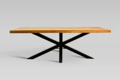 Casa Padrino Massivholz Esstisch Naturfarben / Schwarz 210 x 100 x H. 76 cm - Küchentisch mit Fischgrätplatte und Spider Gestell