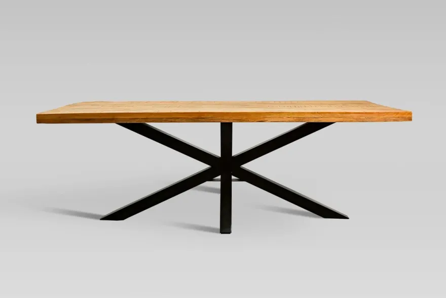 Casa Padrino Massivholz Esstisch Naturfarben / Schwarz 210 x 100 x H. 76 cm - Küchentisch mit Fischgrätplatte und Spider Gestell