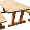 Casa Padrino Massivholz Esszimmer Set Naturfarben - Eichenholz Esstisch mit 2 Sitzbänken - Esszimmmer Möbel - Restaurant Möbel - Massive Eichenholz Möbel