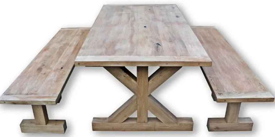 Casa Padrino Massivholz Esszimmer Set Naturfarben - Eichenholz Esstisch mit 2 Sitzbänken - Esszimmmer Möbel - Restaurant Möbel - Rustikale Eichenholz Möbel