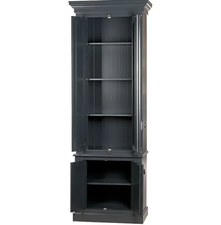 Casa Padrino Massivholz Schrank Grau mit großzügigem Stauraum 48 x 88 x 245cm mit 4 Türen