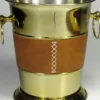 Casa Padrino Messing Weinkühler mit Leder Gold / Braun / Silber 26 x 23 x H. 25 cm - Sektkühler - Champagnerkühler - Luxus Accessoires