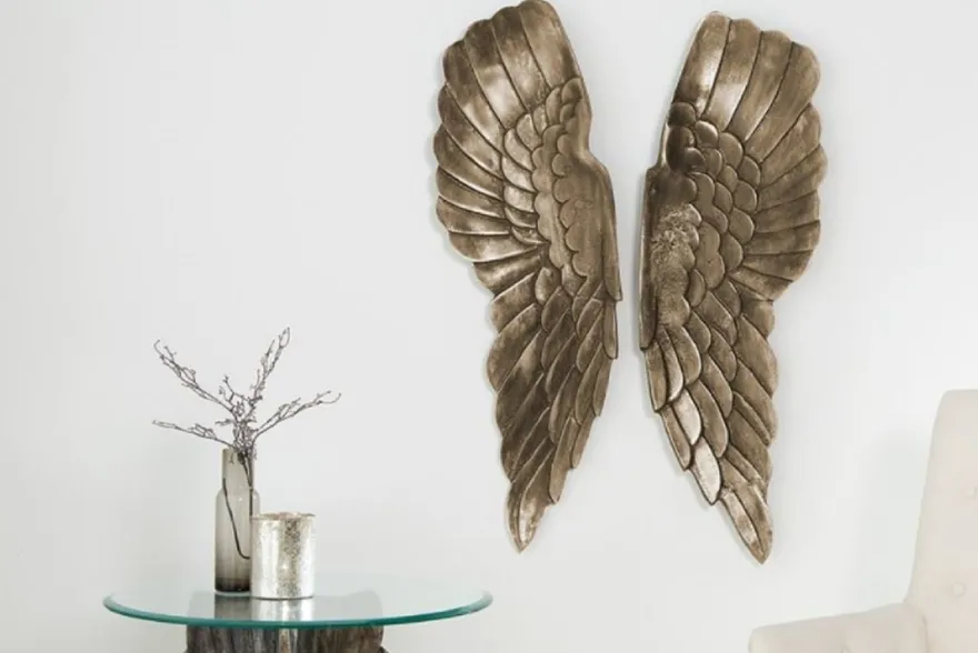 Casa Padrino Metall Engelsflügel Antik Silber / Bronze 20 x 5 x H. 65 cm - Wanddeko - Deko Accessoires
