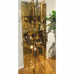 Casa Padrino Metall Regalschrank mit Spiegel Gold H. 200 cm - Metall Möbel