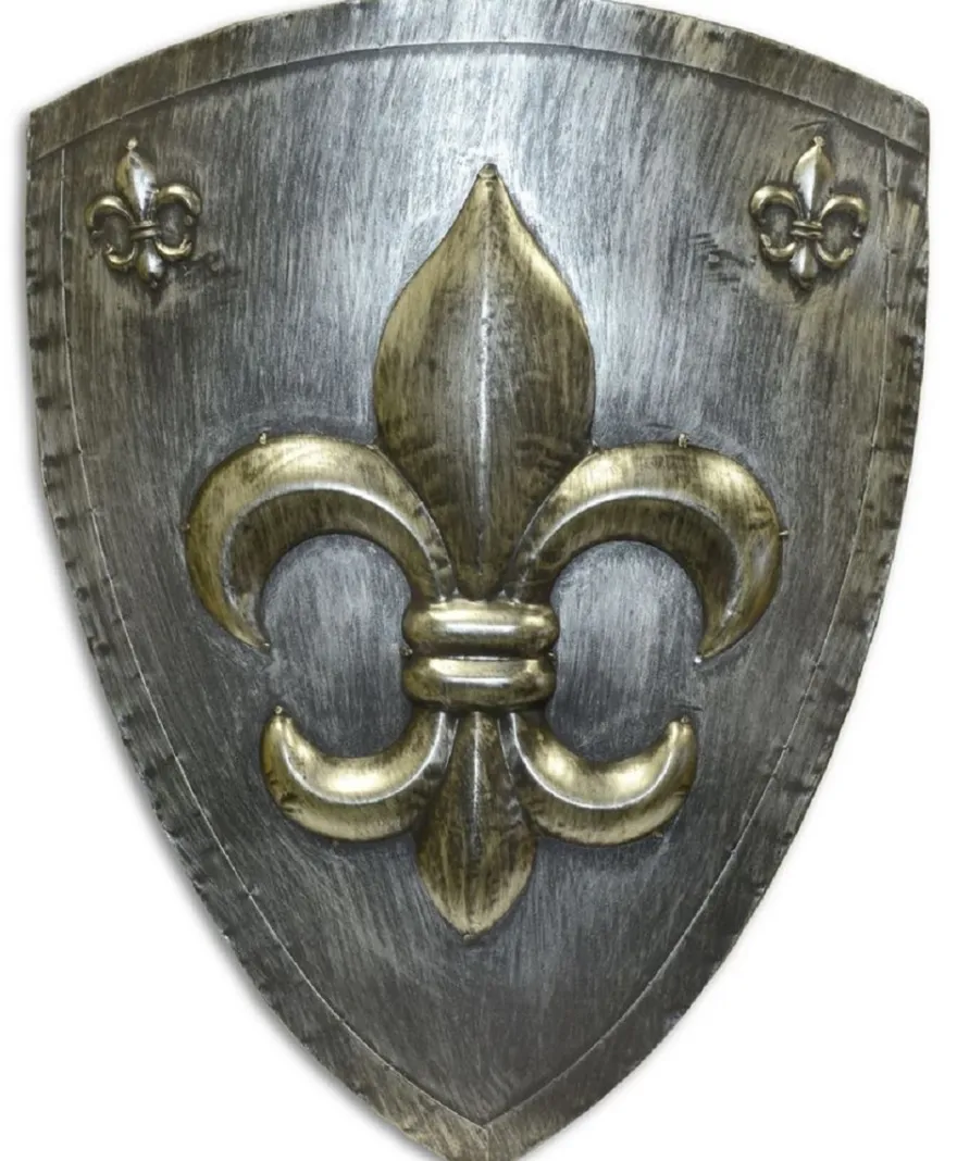 Casa Padrino Metall Ritterschild Französische Lilie Antik Silber / Gold 54 x H. 71 cm - Mittelalter Deko