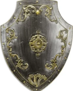 Casa Padrino Metall Ritterschild Silber / Antik Gold 55 x H. 71 cm - Mittelalter Deko - Wanddeko