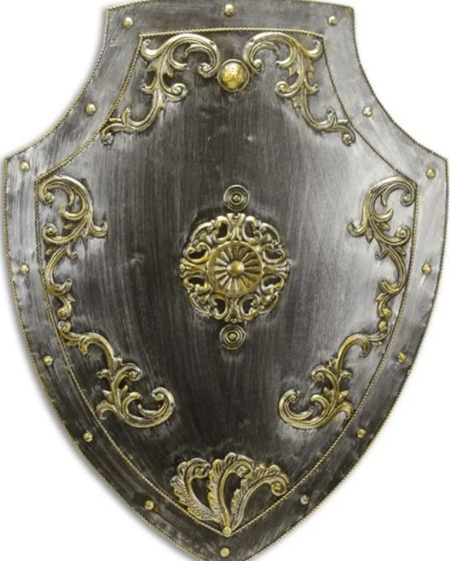 Casa Padrino Metall Ritterschild Silber / Antik Gold 55 x H. 71 cm - Mittelalter Deko - Wanddeko