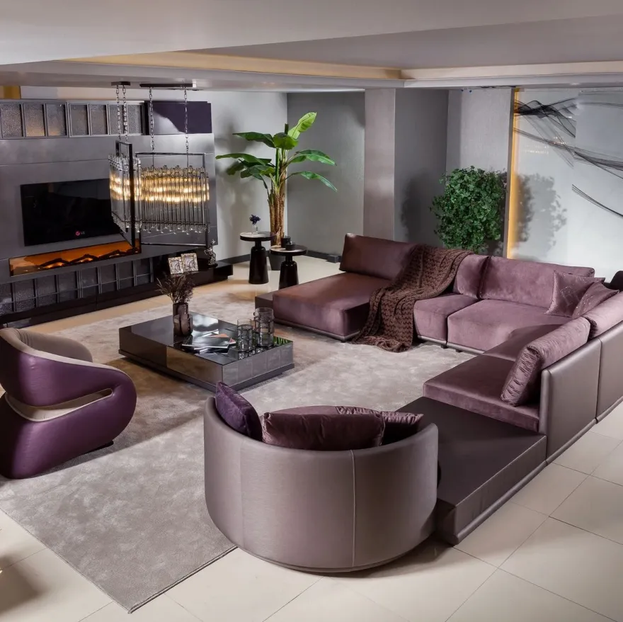 Casa Padrino Modulares Luxus Wohnzimmer Ecksofa Lila 420 cm