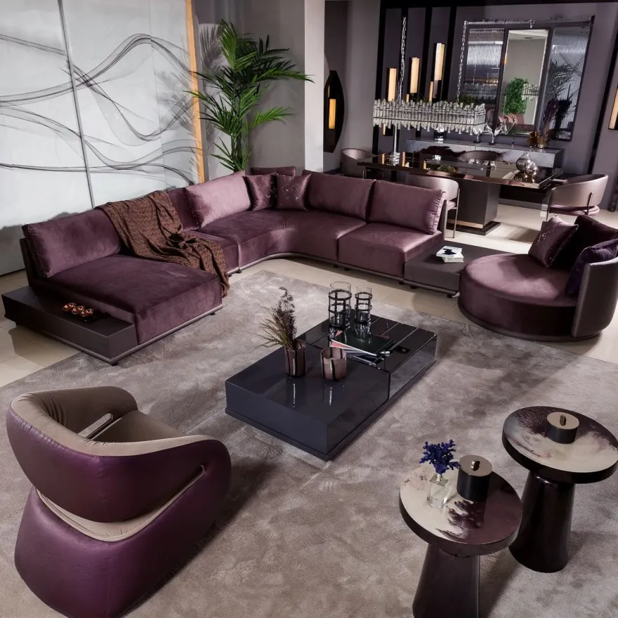 Casa Padrino Modulares Luxus Wohnzimmer Ecksofa Lila 420 cm