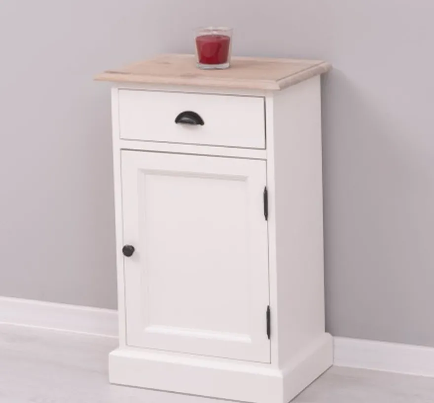 Casa Padrino Nachttisch im Landhausstil mit 1 Tür, 1 Schublade und Eichenholzplatte, 47 x 32 x 74 cm