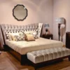 Casa Padrino Neoklassisches Doppelbett Grau / Dunkelbraun 240 x 230 x H. 134 cm - Massivholz Bett mit Kopfteil und edlem Velourstoff - Schlafzimmer Möbel im Neoklassischem Stil