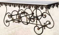 Casa Padrino Nostalgie Gartentisch aus Schmiedeeisen mit Marmorplatte - 175 cm x 65 cm x H75 cm - Luxus Gartenmöbel