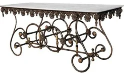 Casa Padrino Nostalgie Gartentisch aus Schmiedeeisen mit Marmorplatte - 175 cm x 65 cm x H75 cm - Luxus Gartenmöbel