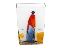 Casa Padrino Opalglasvase mit Oskar Koller Motiv, Rot-Blau, 20 cm - Handgearbeitete Dekovase