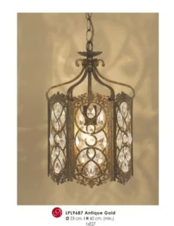 Casa Padrino orientalische Designer Pendelleuchte mit Kristall-Deco in Antik Gold, Durchmesser 23 cm, Höhe 63 cm