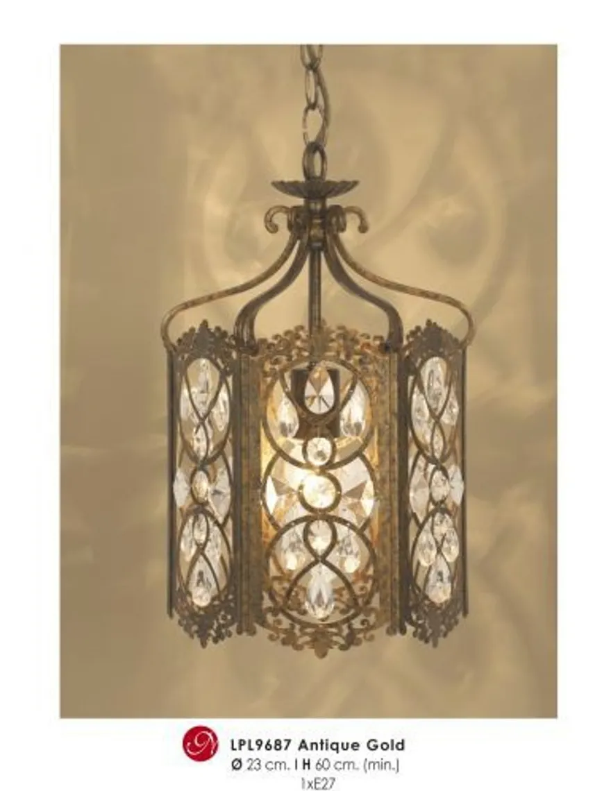 Casa Padrino orientalische Designer Pendelleuchte mit Kristall-Deco in Antik Gold, Durchmesser 23 cm, Höhe 63 cm
