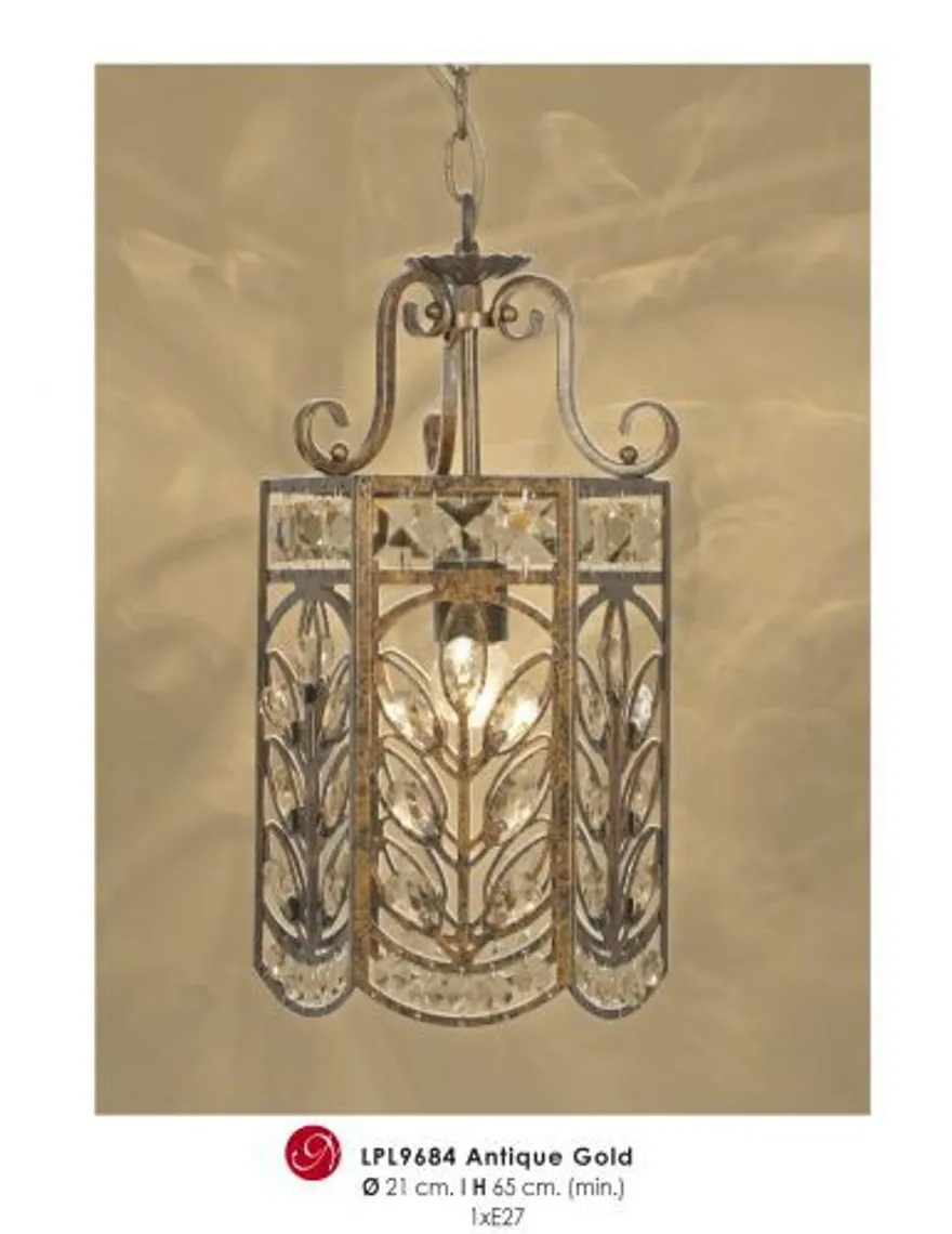 Casa Padrino Orientalische Designer Pendelleuchte mit Kristall-Deco, Antik Gold, Durchmesser 21 cm, Höhe 65 cm
