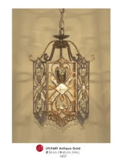 Casa Padrino Orientalische Designer Pendelleuchte mit Kristall-Deco Antik Gold, Durchmesser 24 cm, Höhe 65 cm