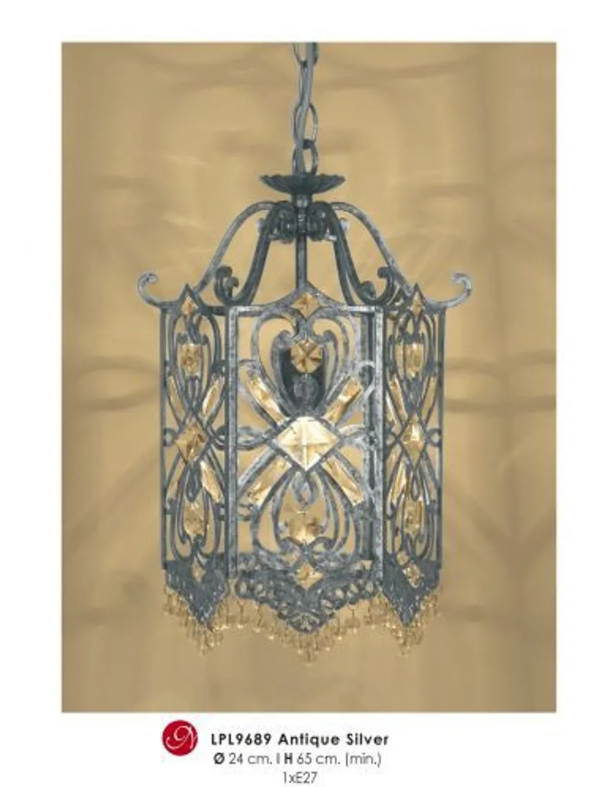 Casa Padrino Orientalische Designer Pendelleuchte mit Kristall-Deco in Antik Silber, Ø 24 x H 65 cm
