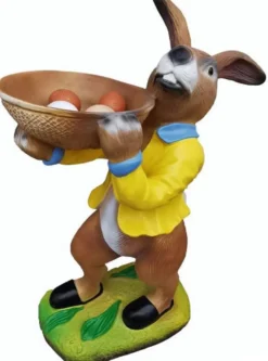 Casa Padrino Osterdeko Figur Hase mit Schüssel Mehrfarbig H. 67 cm