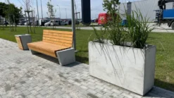 Casa Padrino Park Abfallbehälter Naturfarben / Grau / Silber H. 60 cm - Stadt Abfalleimer - Beton Mülleimer