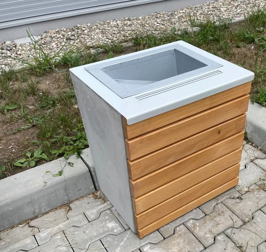 Casa Padrino Park Abfallbehälter Naturfarben / Grau / Silber H. 60 cm - Stadt Abfalleimer - Beton Mülleimer