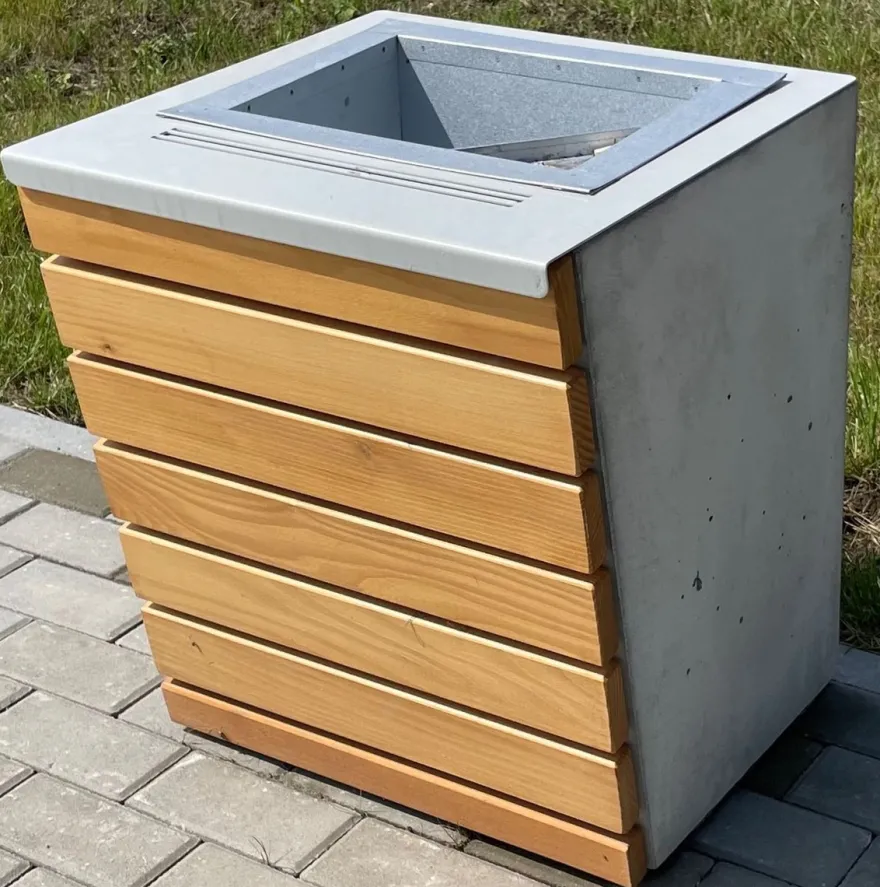Casa Padrino Park Abfallbehälter Naturfarben / Grau / Silber H. 60 cm - Stadt Abfalleimer - Beton Mülleimer
