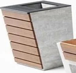 Casa Padrino Park Abfallbehälter Braun / Grau / Silber H. 60 cm - Stadt Abfalleimer - Beton Mülleimer