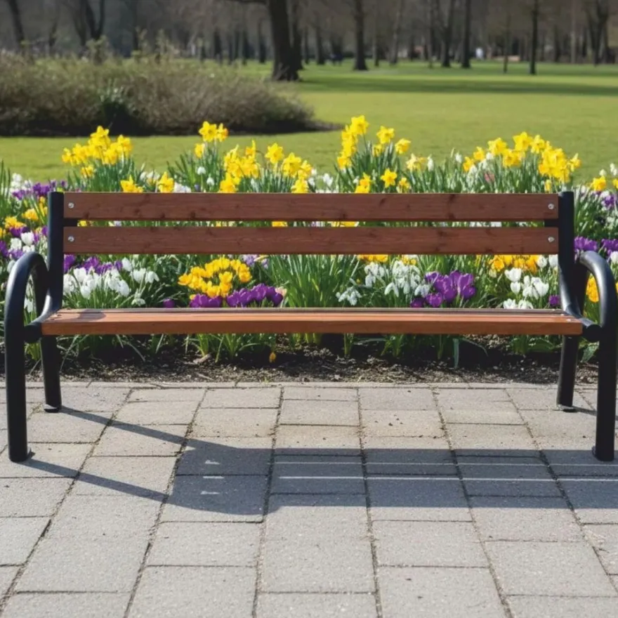 Casa Padrino Parkbank Braun / Schwarz 200 cm - Stadtbank - Gartenbank mit Rückenlehne und Armlehnen - Outdoor Sitzbank