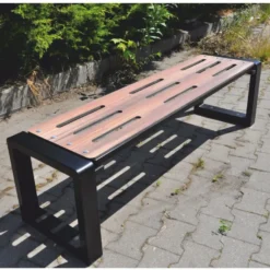 Casa Padrino Parkbank Naturfarben / Braun / Schwarz 192 cm - Stadtbank - Gartenbank - Outdoor Sitzbank - Outdoor Möbel - Stadt Möbel