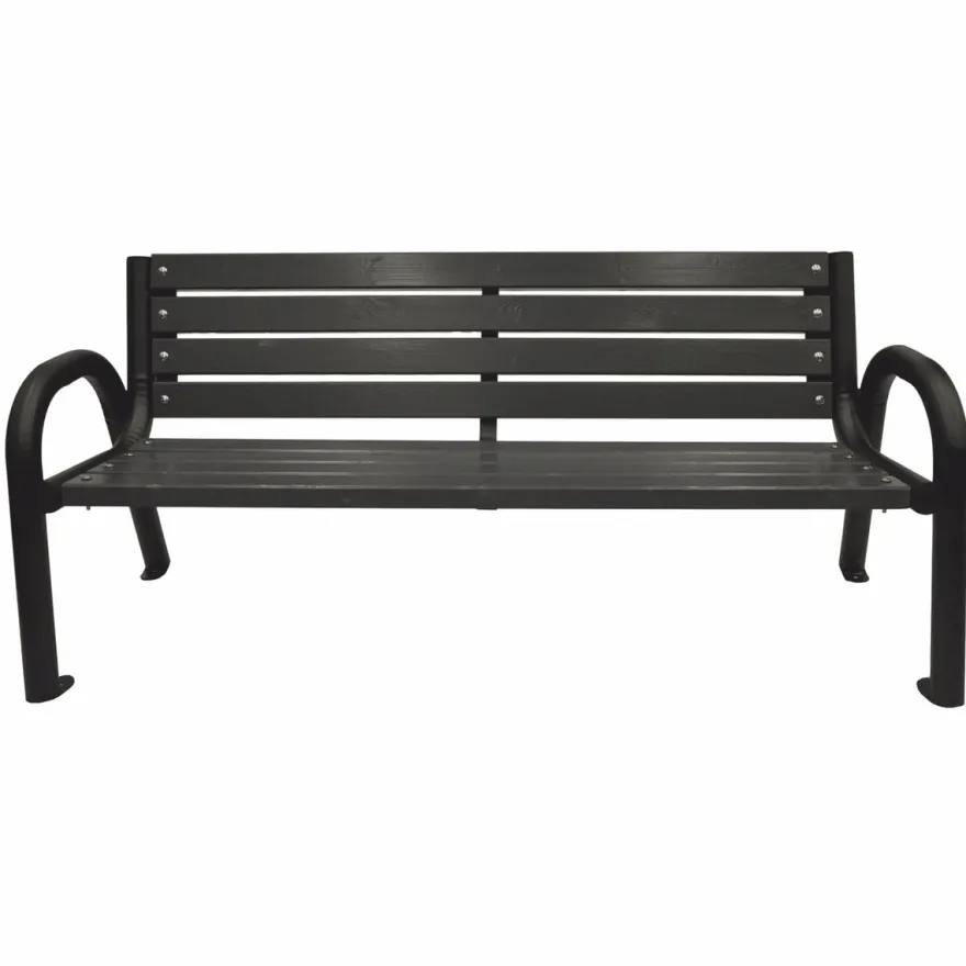 Casa Padrino Parkbank Schwarz 150 cm - Stadtbank - Gartenbank mit Rückenlehne und Armlehnen - Outdoor Sitzbank