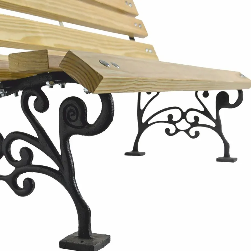 Casa Padrino Parkbank - Stadtbank Naturfarben / Schwarz 180 cm - Garten Accessoires