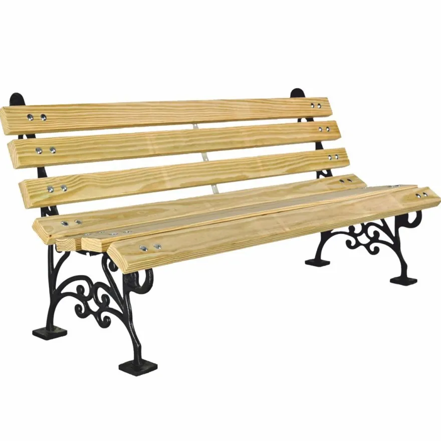 Casa Padrino Parkbank - Stadtbank Naturfarben / Schwarz 180 cm - Garten Accessoires