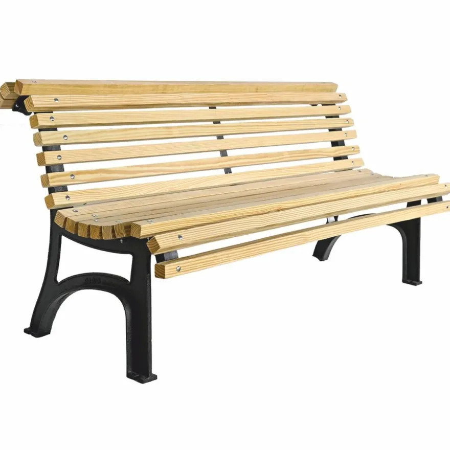 Casa Padrino Parkbank - Stadtbank Naturfarben / Schwarz 180 cm - Outdoor Möbel