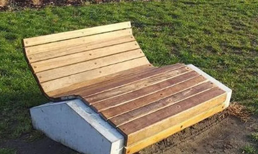 Casa Padrino Parkliege - Gartenliege Naturfarben / Grau 120 cm - Outdoor & Park Möbel