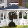 Casa Padrino Pavillon mit Sitzbänken Weiß / Blau 400 x 400 x H. 400 cm - Garten & Park Möbel
