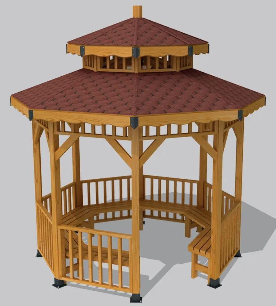 Casa Padrino Pavillon mit Sitzbänken Naturfarben / Braun 300 x 300 x H. 375 cm - Garten & Park Möbel