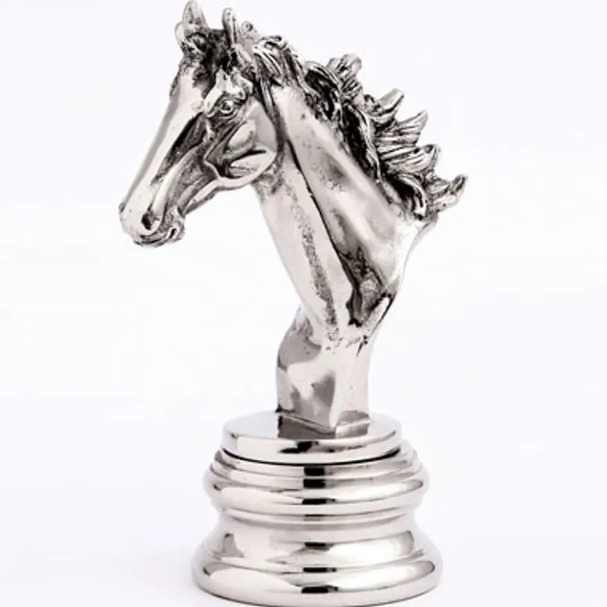 Casa Padrino Pferdekopf Skulptur aus Aluminium vernickelt Silber 23 cm - Dekorative Pferdefigur