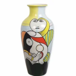 Casa Padrino Porzellan Vase Bunt H. 63 cm - Handbemalte Deko Blumenvase mit abstraktem Motiv