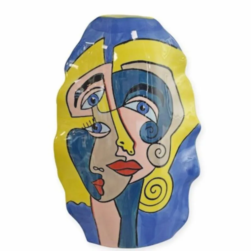 Casa Padrino Porzellan Vase Blau / Bunt H. 47,2 cm - Handbemalte Deko Blumenvase mit abstraktem Motiv