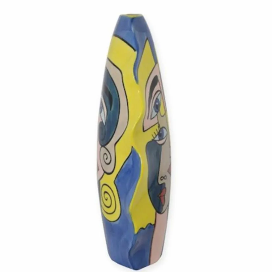 Casa Padrino Porzellan Vase Blau / Bunt H. 47,2 cm - Handbemalte Deko Blumenvase mit abstraktem Motiv
