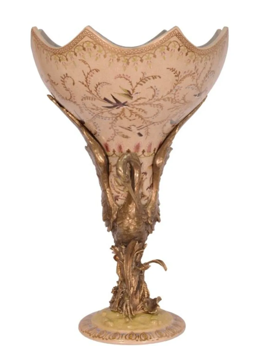 Casa Padrino Porzellan Vase im Barock Stil, Creme und Bronze, Durchmesser 36 x Höhe 54,1 cm - Luxus Edition