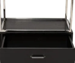 Casa Padrino Regalschrank mit Leiter Silber / Schwarz 220 x 45 x H. 240 cm - Bücherschrank - Wohnzimmer Schrank - Büro Schrank - Wohnzimmer Möbel - Büro Möbel - Luxus Möbel