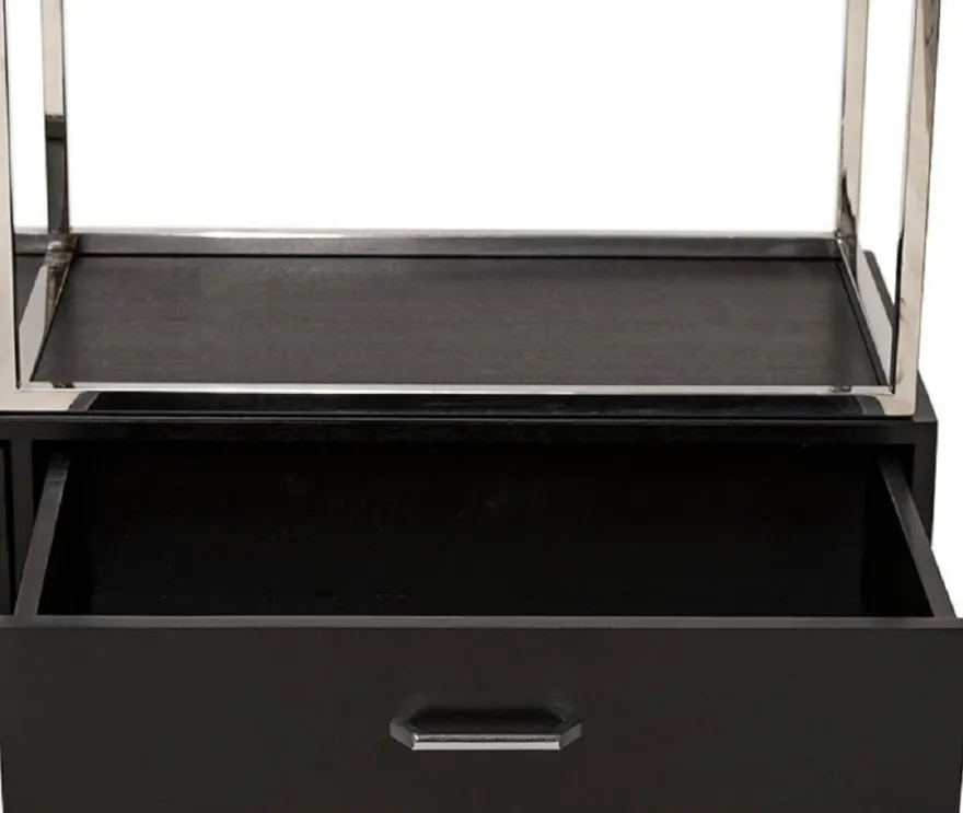 Casa Padrino Regalschrank mit Leiter Silber / Schwarz 220 x 45 x H. 240 cm - Bücherschrank - Wohnzimmer Schrank - Büro Schrank - Wohnzimmer Möbel - Büro Möbel - Luxus Möbel