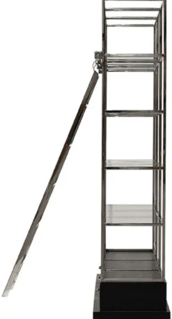 Casa Padrino Regalschrank mit Leiter Silber / Schwarz 220 x 45 x H. 240 cm - Bücherschrank - Wohnzimmer Schrank - Büro Schrank - Wohnzimmer Möbel - Büro Möbel - Luxus Möbel