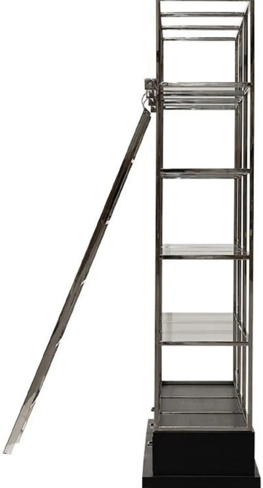 Casa Padrino Regalschrank mit Leiter Silber / Schwarz 220 x 45 x H. 240 cm - Bücherschrank - Wohnzimmer Schrank - Büro Schrank - Wohnzimmer Möbel - Büro Möbel - Luxus Möbel