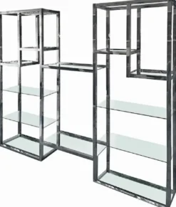 Casa Padrino Regalschrank mit Glasregalen Silber 220 x 40 x H. 220 cm - Bücherschrank - Wohnzimmer Schrank - Büro Schrank - Wohnzimmer Möbel - Büro Möbel - Luxus Möbel