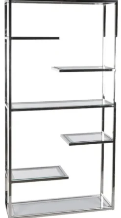 Casa Padrino Regalschrank mit Glasregalen Silber 110 x 36 x H. 220 cm - Bücherschrank - Wohnzimmer Schrank - Büro Schrank - Wohnzimmer Möbel - Büro Möbel - Luxus Möbel